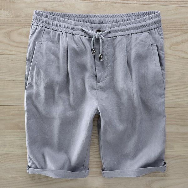 

men's shorts summer 100% linen men brand fashion mens elastic waist loose short casual 30-38 bermuda masculina, White;black