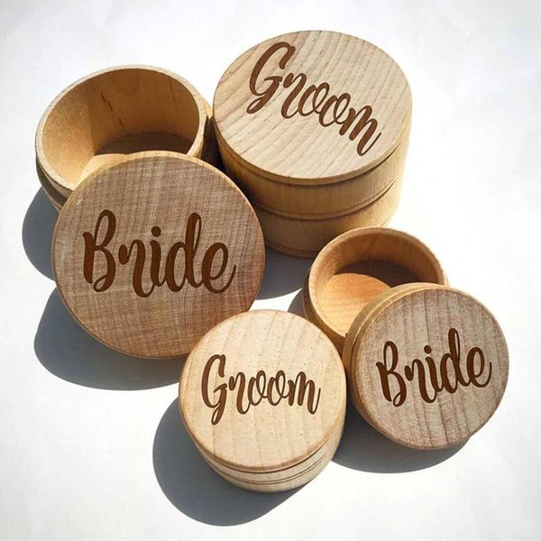 

gift wrap engraved mr mrs wedding ring holder custom box set of 2 bride groom rustic wooden bearer trinket jewelry
