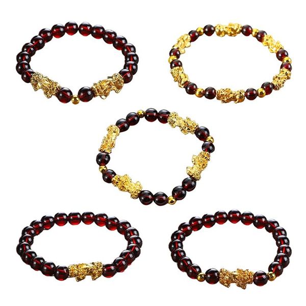 

beaded, strands burgundy garnet pixiu bracelets women men couple obsidian six-word bead bracelet bring lucky health wealth feng shui, Black