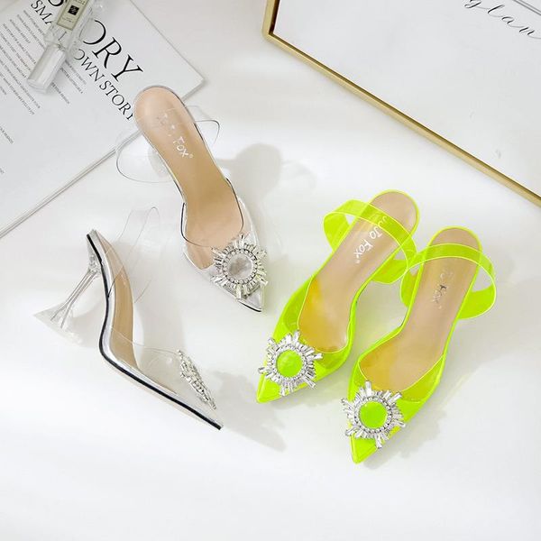

explosions sunflower crystal wine glass and pointed high-heeled fine-heeled sandals for women, Black