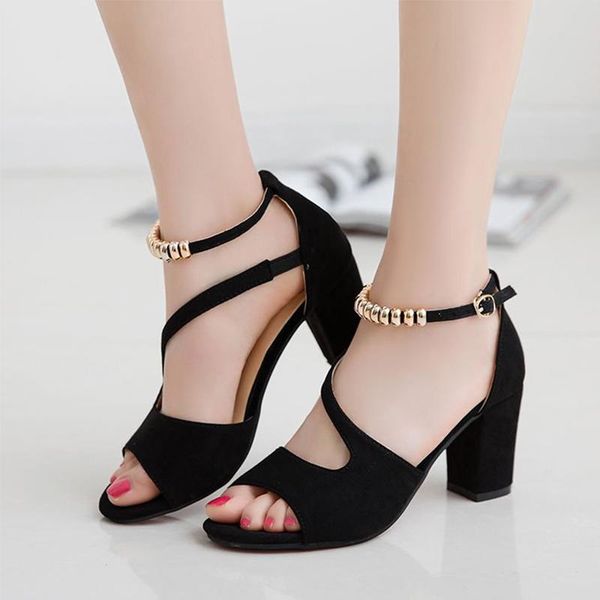 

slippers fashion women sandals breathable comfort office ladies working shoes summer squareheel buckle strap sandal big size 41 42, Black