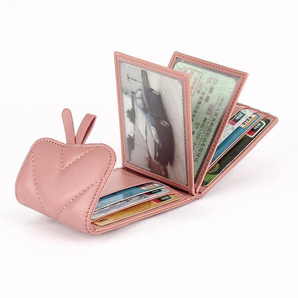 

card holders multifunctional leather two-in-one holder women's multi-card fashion sheepskin case, Brown;gray