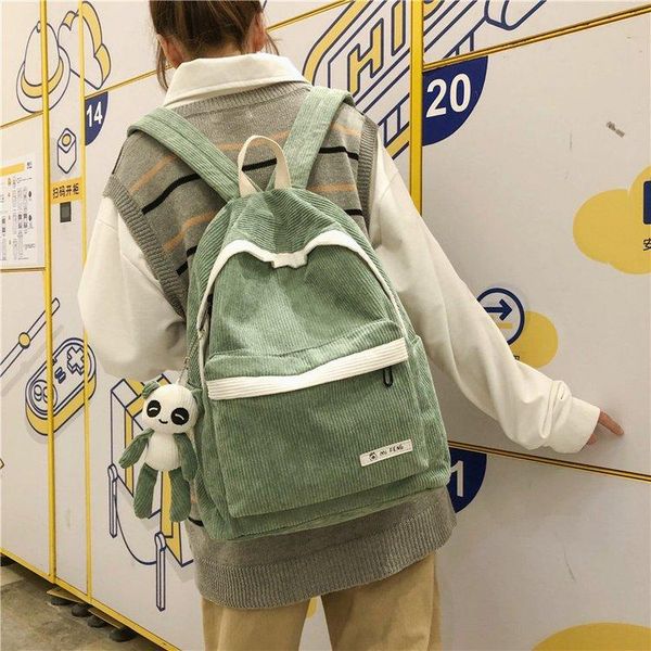 

backpack college style vintage feeling sweet girl student corduroy schoolbag small fresh and versatile solid color