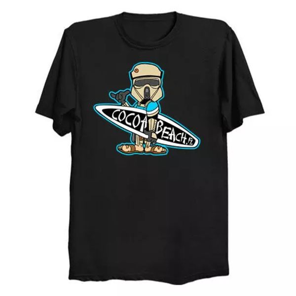 

Cocoa Beach Summer Surf Wave Florida Space Wars Funny Black T-shirt, White;black