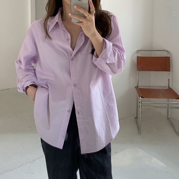 

fashion vintage work wear basic shirt women minimalist formal shirts ol solid loose long sleeve blouses 210421, White
