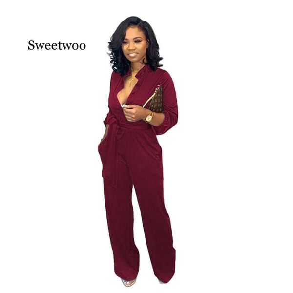 

women's jumpsuits & rompers overalls womens 2021 autumn pants casual vintage deep v neck long sleeve party playsuits plus size, Black;white