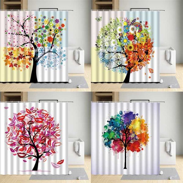 

shower curtains colorful tree curtain flower plant sunflower animal butterfly deer bathroom decoration polyester waterproof belt hooks