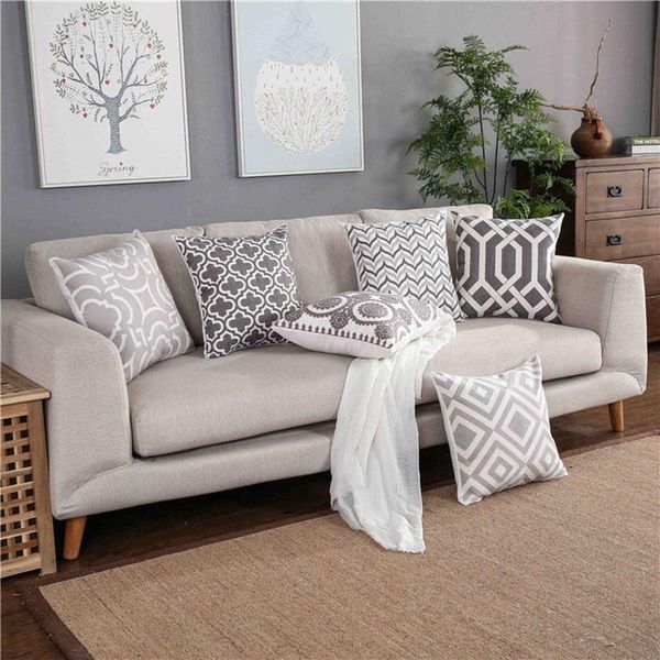 

home decoractive embroidered cushion cover grey dark geomoetric pillow case cotton square embroidery 45x45cm cushion/decorative