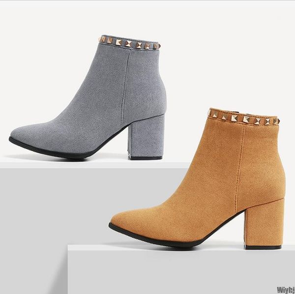 

boots spring, autumn and winter frosted suede women's thick heel pointed toe ankle1, Black