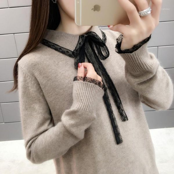 

women's sweaters autumn winter women pullover sweater fashion lace bow tie knitted jumper soft warm female basic casual p71, White;black