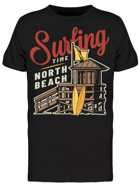 

north beach surfing time tee men's -image by shutterstock, White;black