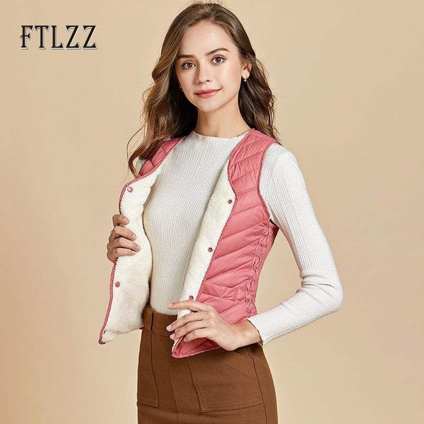 

autumn winter sleeveless vests fashion women underwear warm faux lamb liner short waistcoat female slim plus size coat 210602, Black;white
