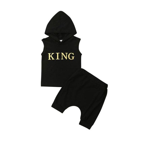 

clothing sets 0-3y toddler born baby boy summer clothes king printed sleeveless hooded vest shorts 2pcs outfits set, White