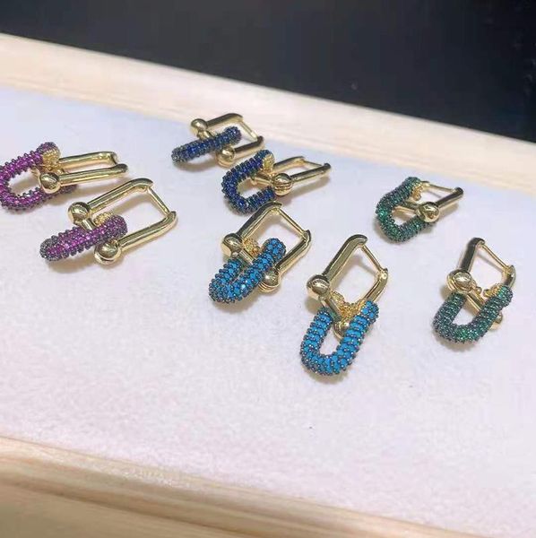 

2pairs/lot women's style d shaped gold color charm colorful cz earrings hoop & huggie, Golden;silver
