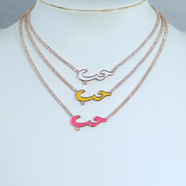 

chains rose gold color enamel arabic letter love charm tennis chain collar choker necklace, Silver