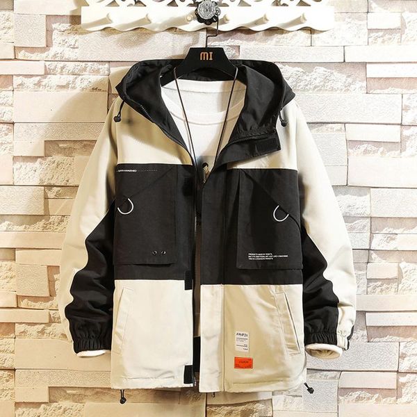 

men's jackets jacket spring and autumn hooded loose thin long-sleeved stitching fashion trend large size, Black;brown
