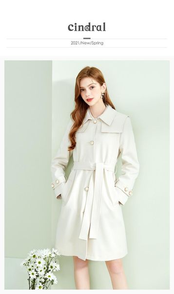 

women's trench coats spring 2021 windbreaker mid-length high-end temperament is thinner and age-reducing drape coat trend, Tan;black