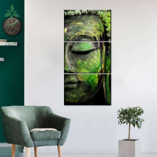 

paintings green buddha face 3 piece canvas wall art home decoration oil painting