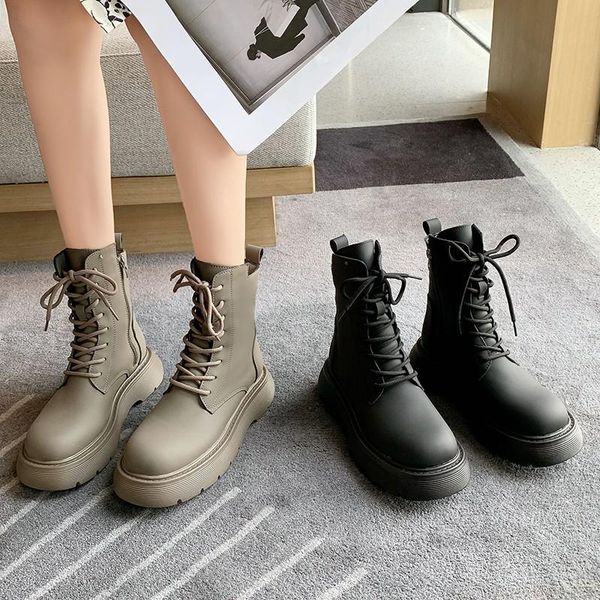 

boots women's winter 2021 british style platform elephant grey single tide short generation., Black