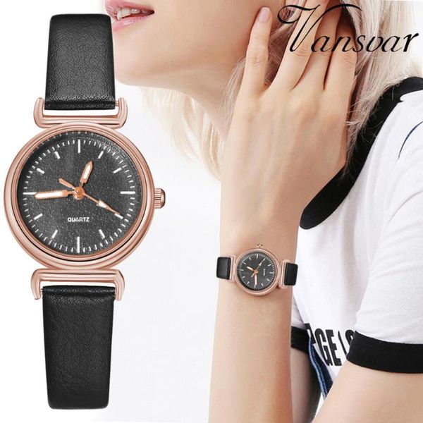 

wristwatches vansvar ladies watches reloj hombre quartz wrist watch analog clock leather frosted dial montre femme women b40, Slivery;brown