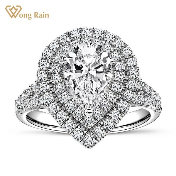 

cluster rings wong rain 925 sterling silver pear cut created moissanite diamonds gemstone wedding engagement ring set fine jewelry wholesale, Golden;silver