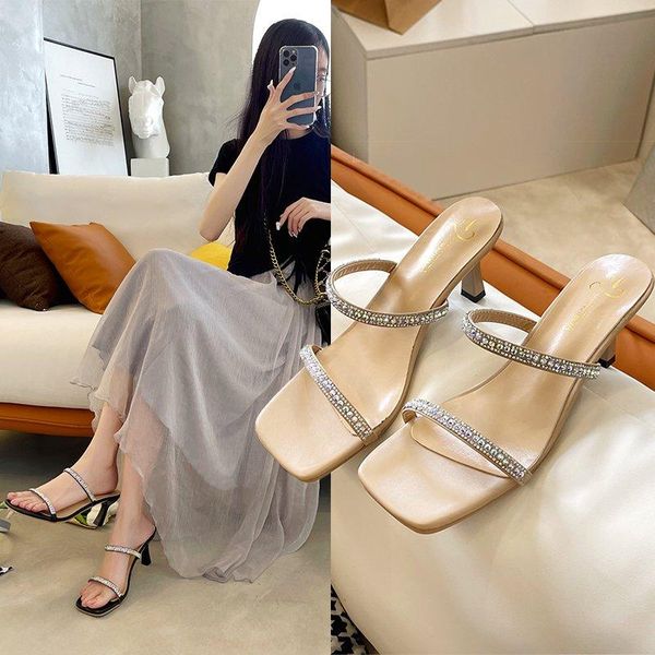 

sandals whnb women's shoes black square head rhinestone accessories high-heeled