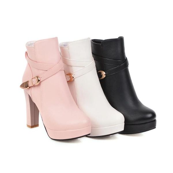 

boots pqecfs big size 33-43 2021 spring & autumn women solid ankle 3 colors, Black