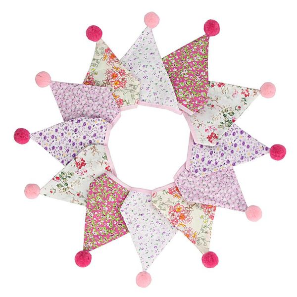 

party decoration 4m pink purple cotton banner triangle bunting flags vintage floral ball pennant garland hanging for home baby shower