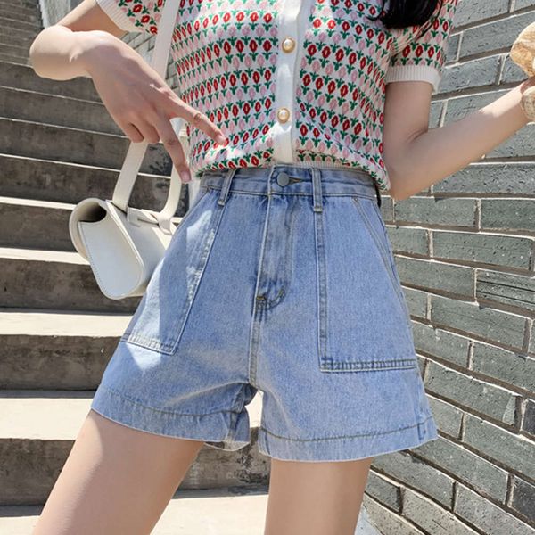 

women's jeans 2021 summer denim shorts loose high waist thin large size fat mm slim versatile wide leg pants upuy, Blue