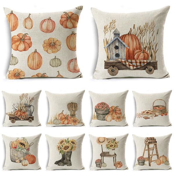 

thanksgiving pillow cover pumpkin cushion linen farmhouse decor case home sofa car 45cm*45cm cushion/decorative