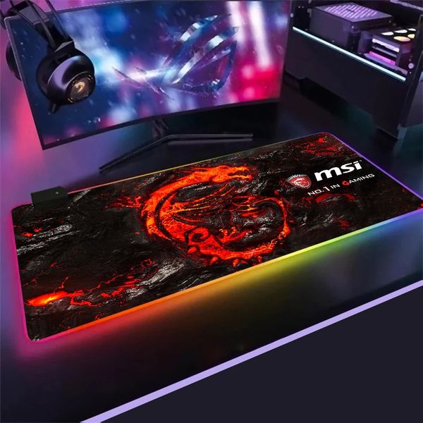 Red Dragon MSI RGB Gaming Large Mouse Pad Gamer Led Computer Mousepad Big con retroilluminazione Tappeto per tastiera mouse pad antiscivolo