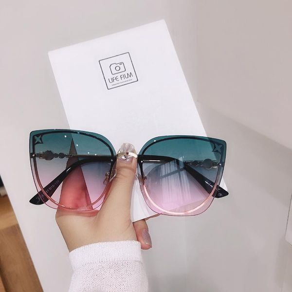 

sunglasses 2021 retro women cutting lens gradient brand designer fashion rimless sun glasses shades ladies frameless eyeglasses, White;black