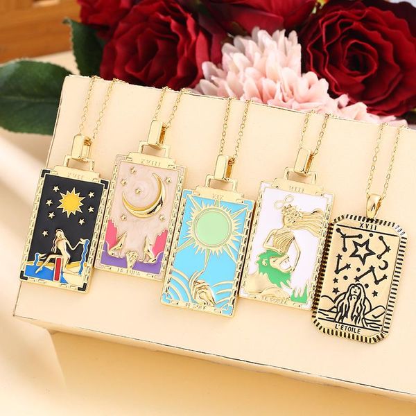 

pendant necklaces stainless steel color star moon girl square necklace for women charm female jewelry gift, Silver