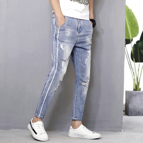

men's pants jeans of spring fall, side stripe, casual, cowboy pants, , thin-cut clothes iq1m, Black