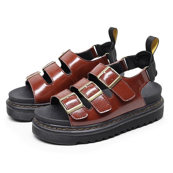 

sandals ladies roman buckle open toe beach shoes luxury genuine leather thick comfortable, Black