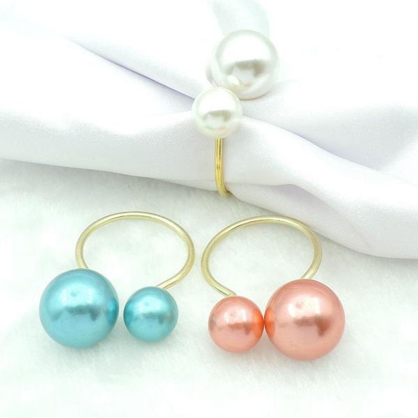 

10pcs/lot variety of color pearl napkin ring metal buckle wedding holiday table creative decoration rings