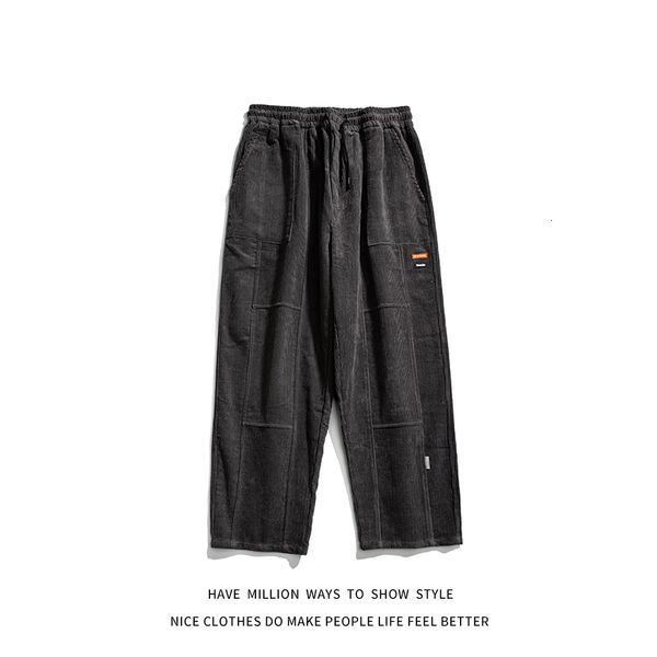 

men's pants smooth and loose corduroy men's women's running pants, neutral street clothes, retro casual sportswear, novelty o, Black