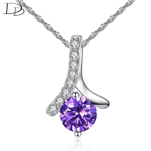 

7mm cubic zirconia pendants necklace for women purple crystal kolye white gold color jewelry water-wave chain gift n92 pendant necklaces, Silver
