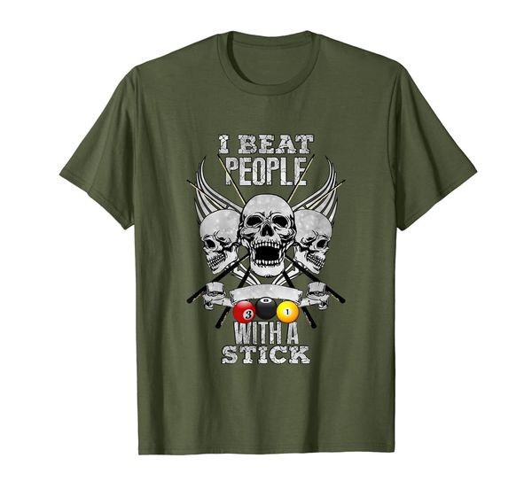 

i beat people with a stick-pool billiards t-shirt, White;black