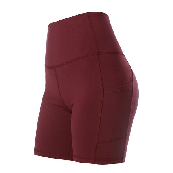 

solid color pocket yoga shorts ladies sports five-point pants tight summer running breathable gym leggings workout women 2021 outfit