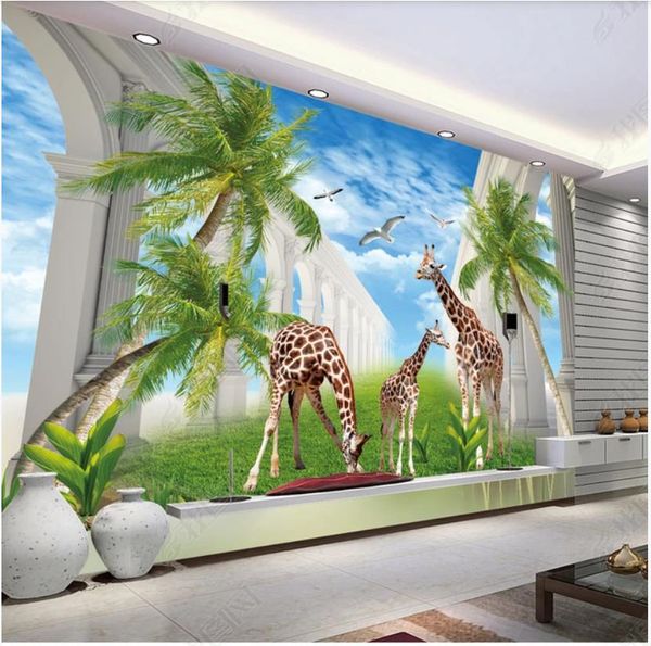 Benutzerdefinierte Foto Tapete 3D Wandbild Wallpapers Schöne Cartoon Deer Moderne Zylinderraum Wohnzimmer TV Hintergrund Wandpapiere Home Decoration