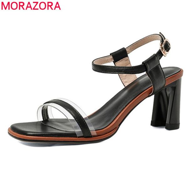 

dress shoes morazora 2021 arrival summer women sandals genuine leather fashion party black beige color high heels