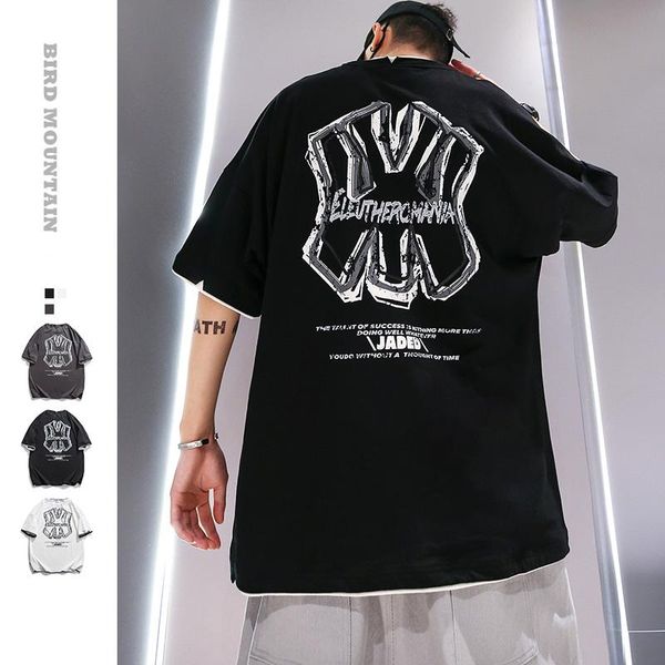 

men's t-shirts summer t shirt fake two pieces round neck print casual loose short sleeve korean hip hop couple oversized men streetwea, White;black