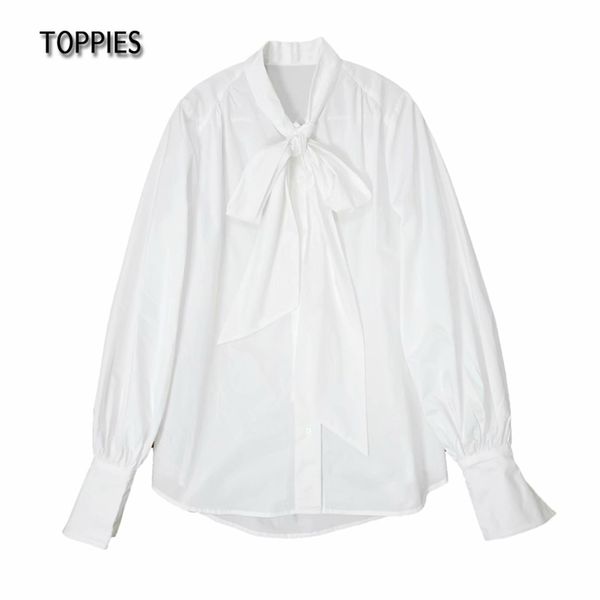 

white cotton shirts women long sleeve bow tie sweet female solid color streetwear 210421