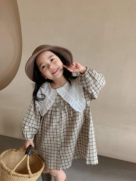

toddler girls plaid print peter pan collar dress she, Red;yellow