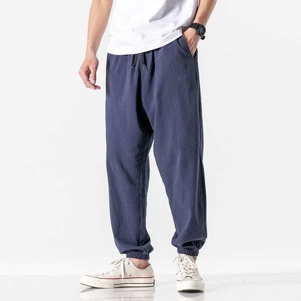 

men's pants 2021 the listing cotton linen man's joggers men solid color casual baggy male trousers clothing, Black