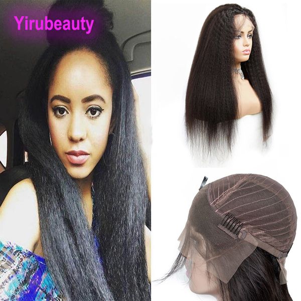 

peruvian unprocessed human hair 13x4 lace front wig kinky straight yaki 8-30inch hair products natural color, Black;brown