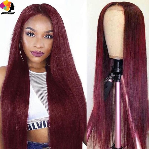 

straight 13*1 burgundy lace front human hair wig 99j blonde wigs pre-plucked 180% red remy part, Black;brown