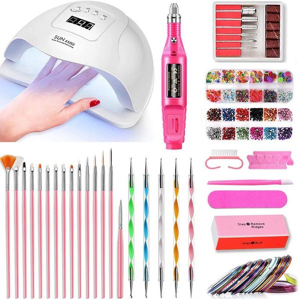 

nail art kits 80w uv led lamp light dryer with electric drill and files set professional curing for salon