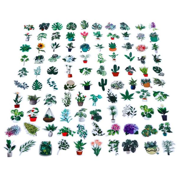 

100pcs green plant potted stickers notebook phone refrigerator wall